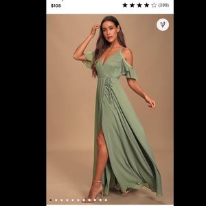 Sage Green Cold-Shoulder Wrap Maxi Dress